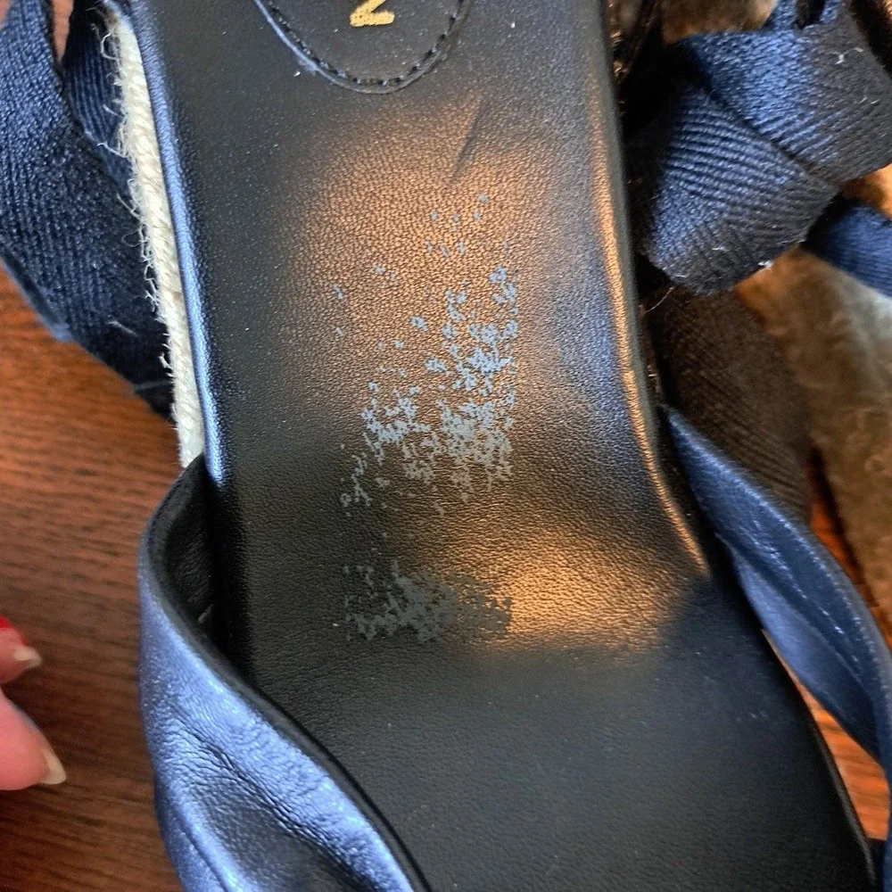 Cole Haan Grand 360 Black Leather Ankle Tie Espadrille Wedge Sandals